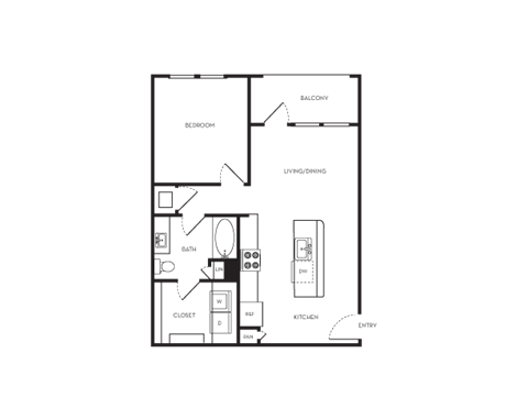 Floor plan for 1 bed, 1 bath, 722 sqft